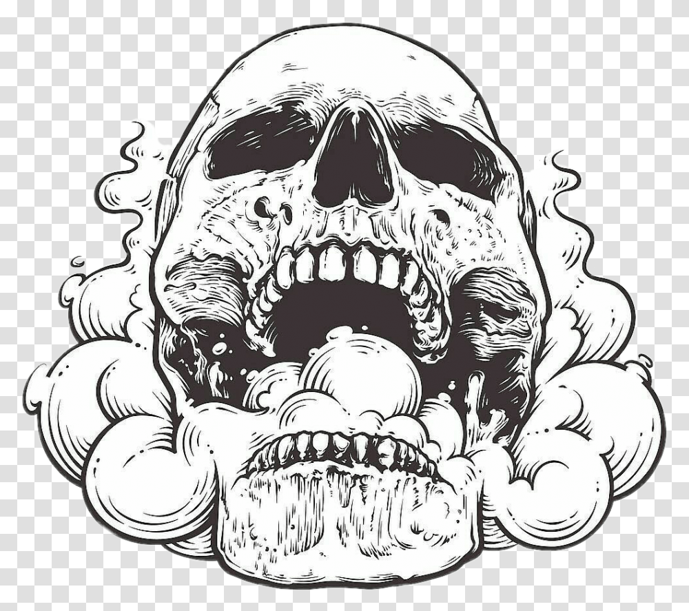 Dark Smoke Skull With Mouth Open Drawing, Jaw, Doodle, Art, Teeth Transparent Png
