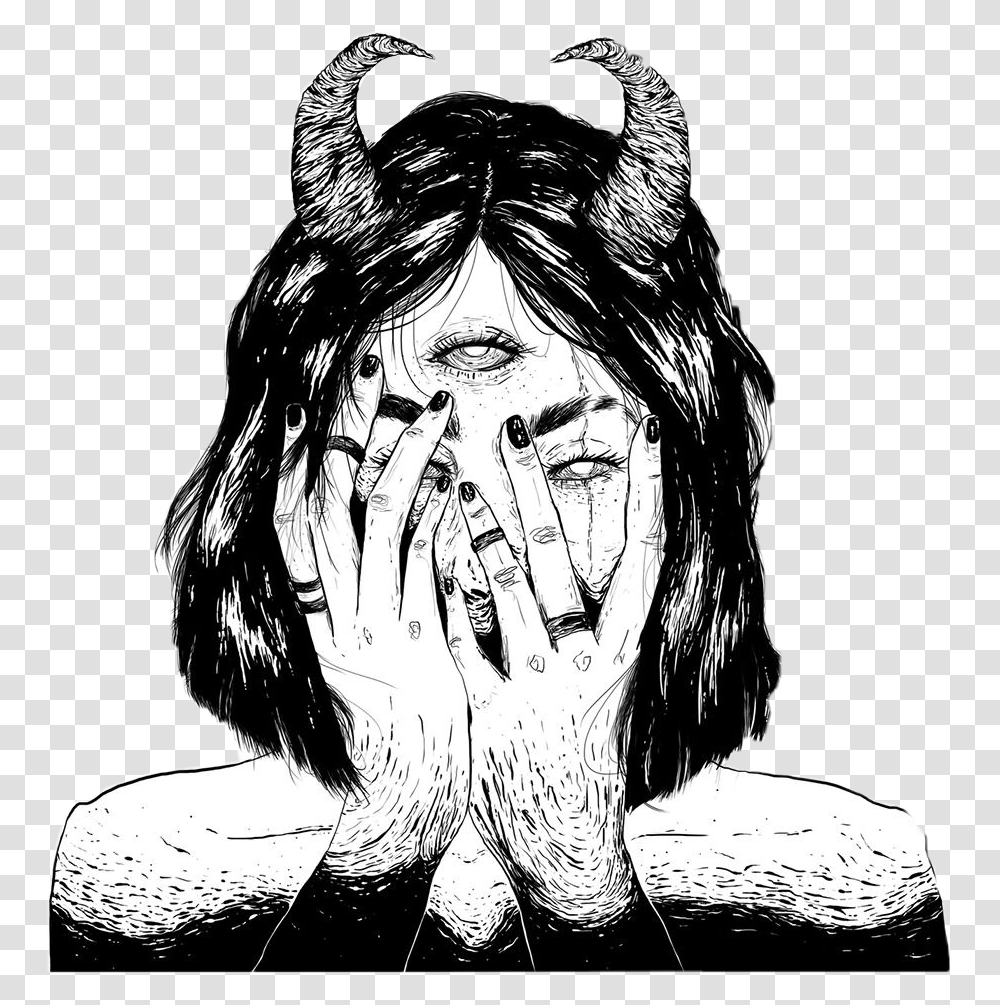 Dark Tumblr Drawing Art Demon Freetoedit Demon Drawings, Person, Sketch, Head, Stencil Transparent Png