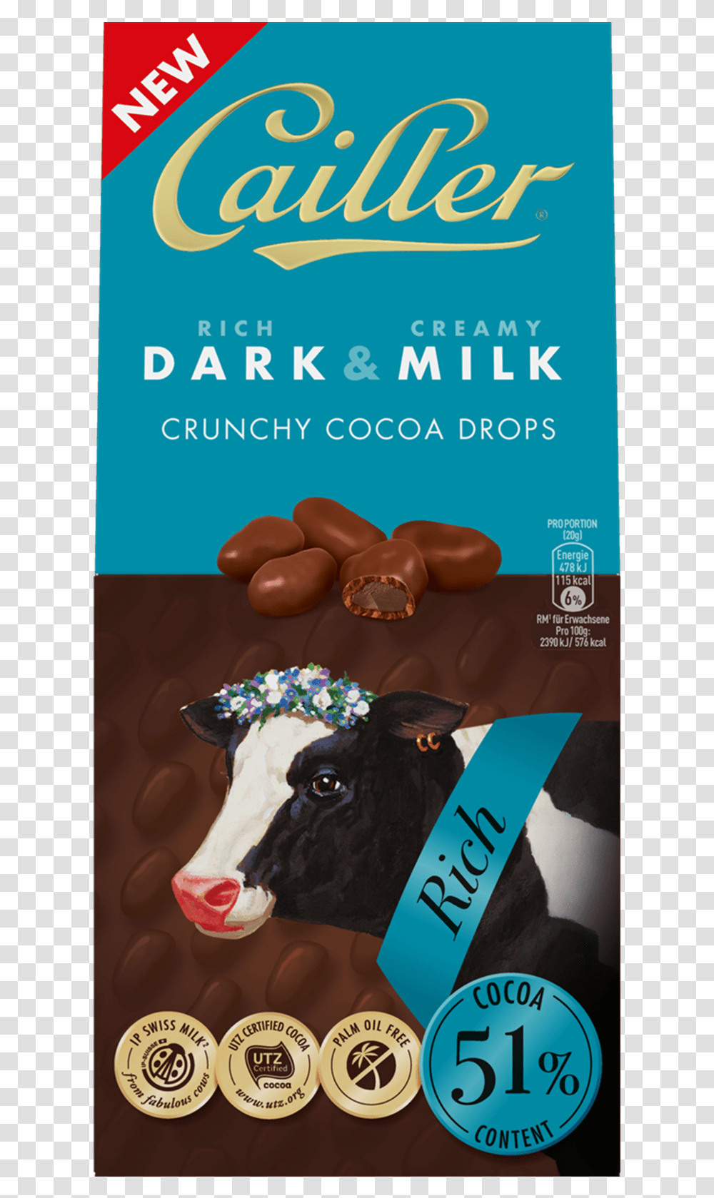 Darkampmilk Crunchy Cocoa Drops 51 Rich Cacao 80g Cailler Crunchy Cocoa Drops, Cow, Cattle, Mammal, Animal Transparent Png