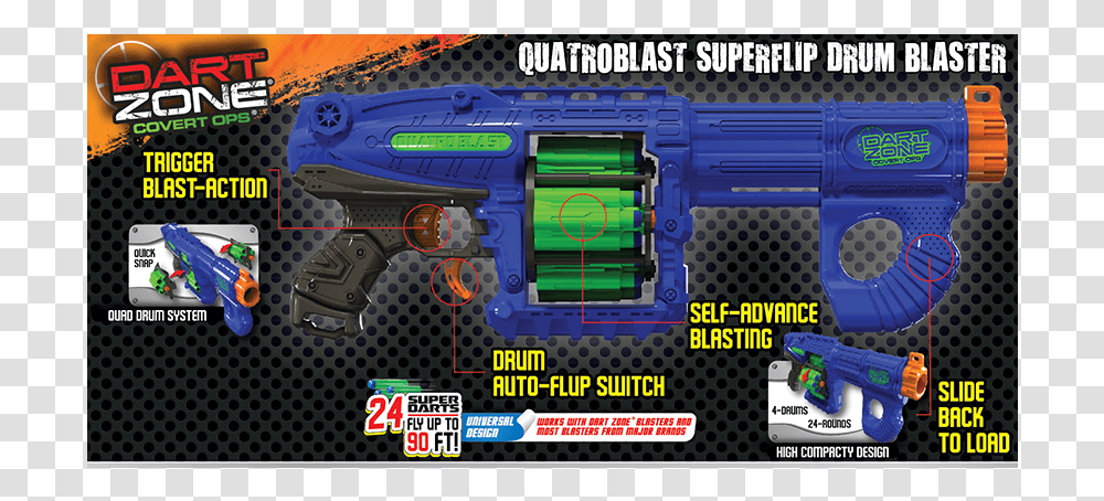Dart Zone Quatroblast Superflip Drum Dart Blaster Toy Vehicle, Electronics, Motor, Machine, Land Transparent Png