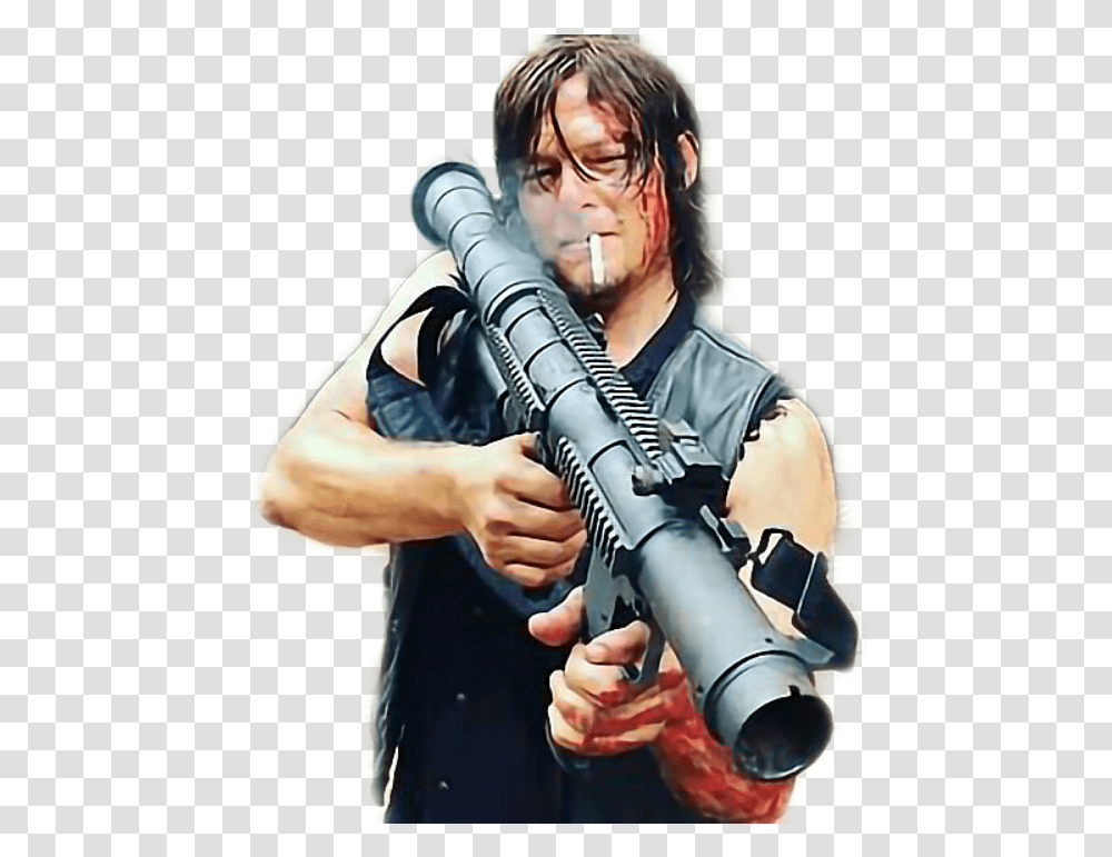Daryl Dixon Walking Dead Daryl Bazooka, Person, Human, Gun, Weapon Transparent Png