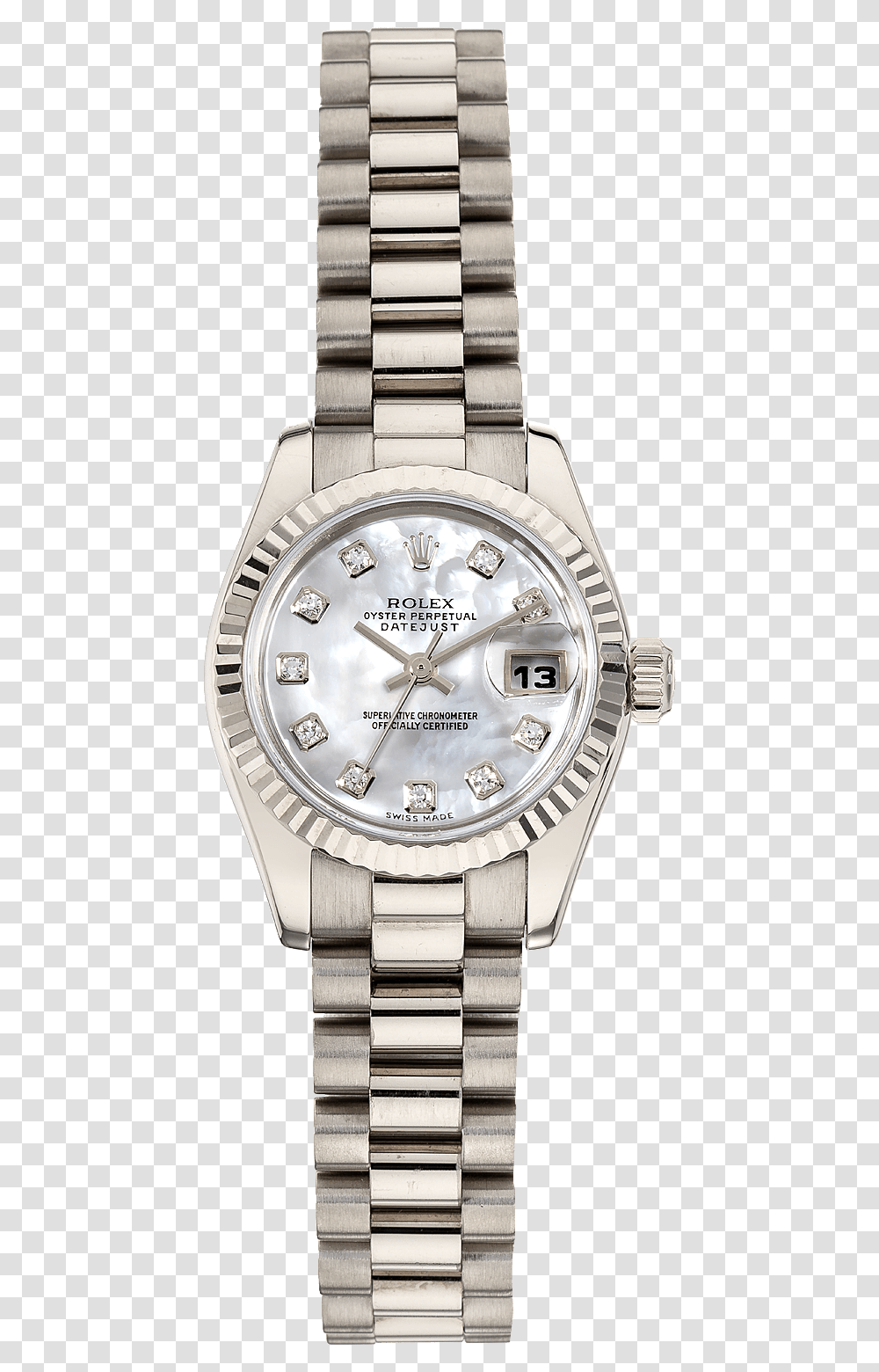 Datejust White Gold Automatic Wenger Watch For Woman, Wristwatch Transparent Png
