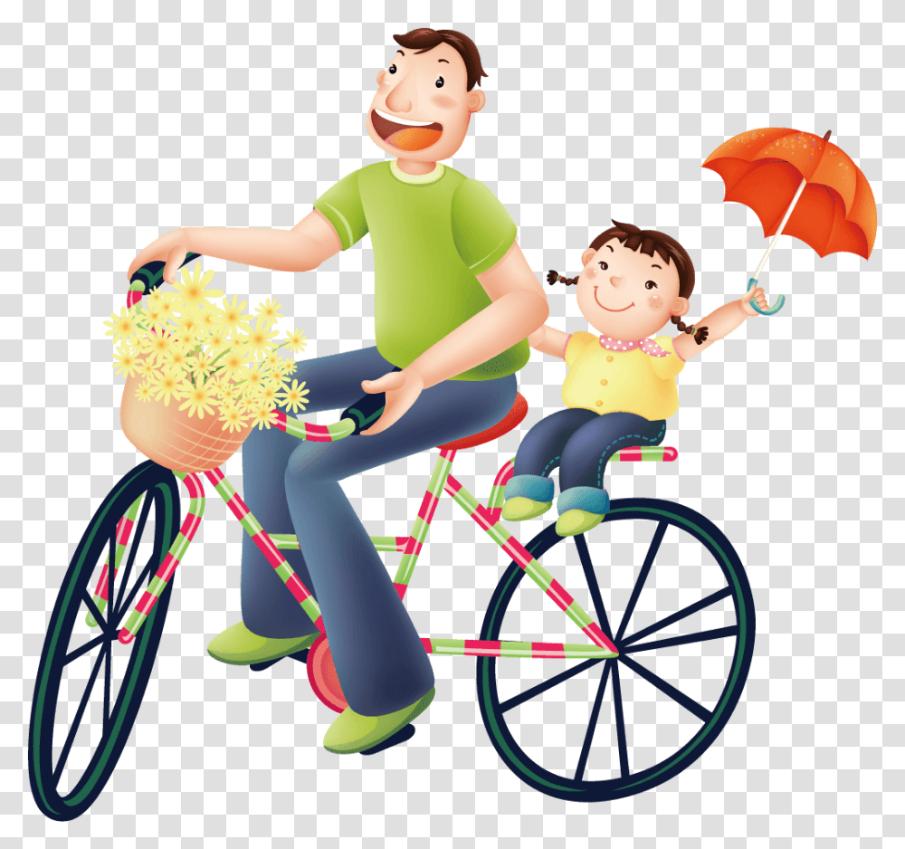 Daughter And Father On Cycling, Person, Bicycle, Vehicle, Transportation Transparent Png