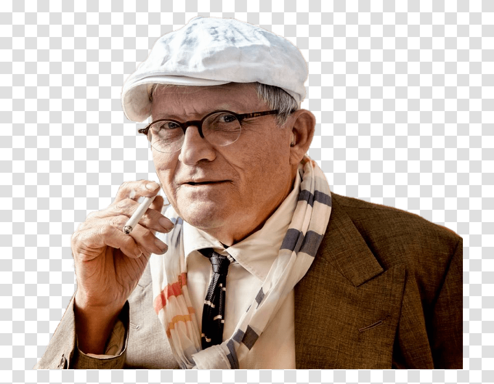 David Hockney Holding A Cigarette Man With Cigarette, Person, Tie, Accessories Transparent Png