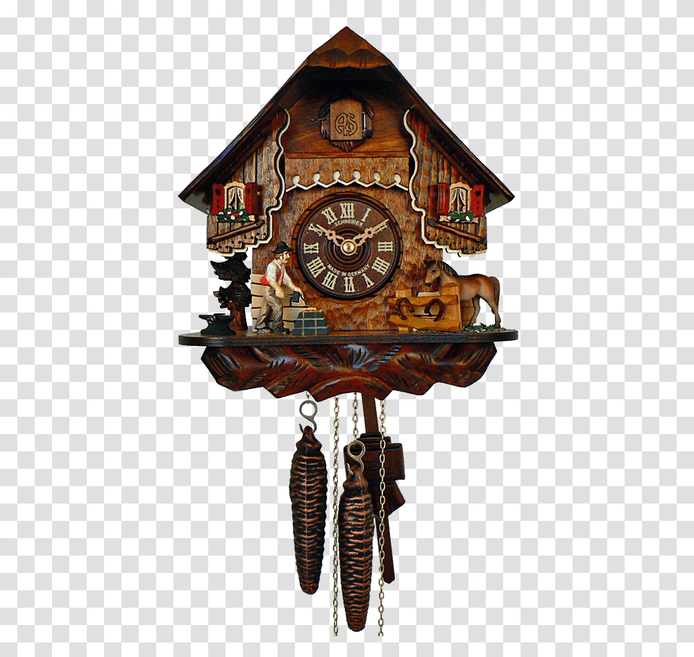 Day Chalet With Horse Amp Blacksmith Cuckoo Clock, Clock Tower, Architecture, Building, Analog Clock Transparent Png