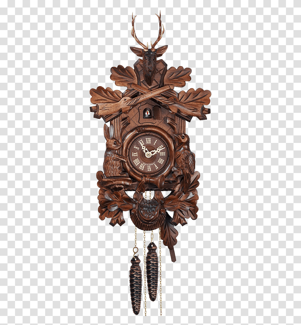 Day Hunting Style With Rabbit And Bird Cuckoo Clock With Bird And Rabbit, Analog Clock, Clock Tower, Architecture, Building Transparent Png