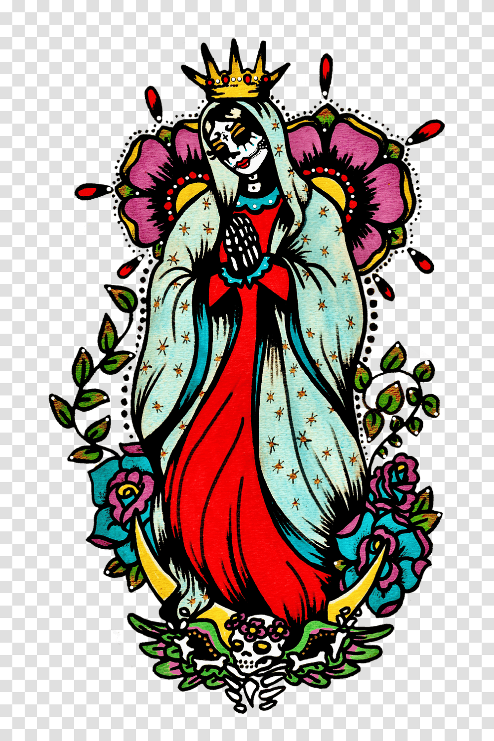 Day Of The Dead Art Virgin Mary Tattoo Time Ta Get Your Paint, Modern Art, Doodle, Drawing Transparent Png