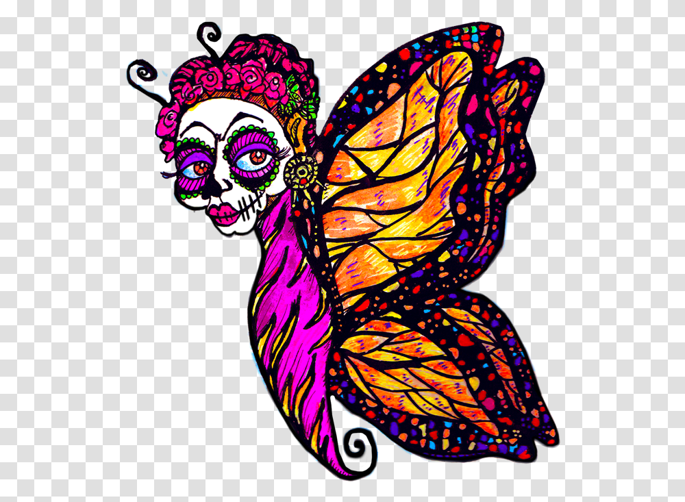 Day Of The Dead Clipart At Getdrawings Dia De Los Muertos Butterfly, Stained Glass, Person, Human, Modern Art Transparent Png