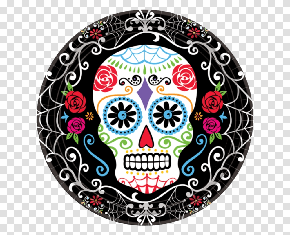 Day Of The Dead Party Plates Clipart Calabazas Pintadas De Halloween Catrina, Rug, Pattern, Doodle, Drawing Transparent Png