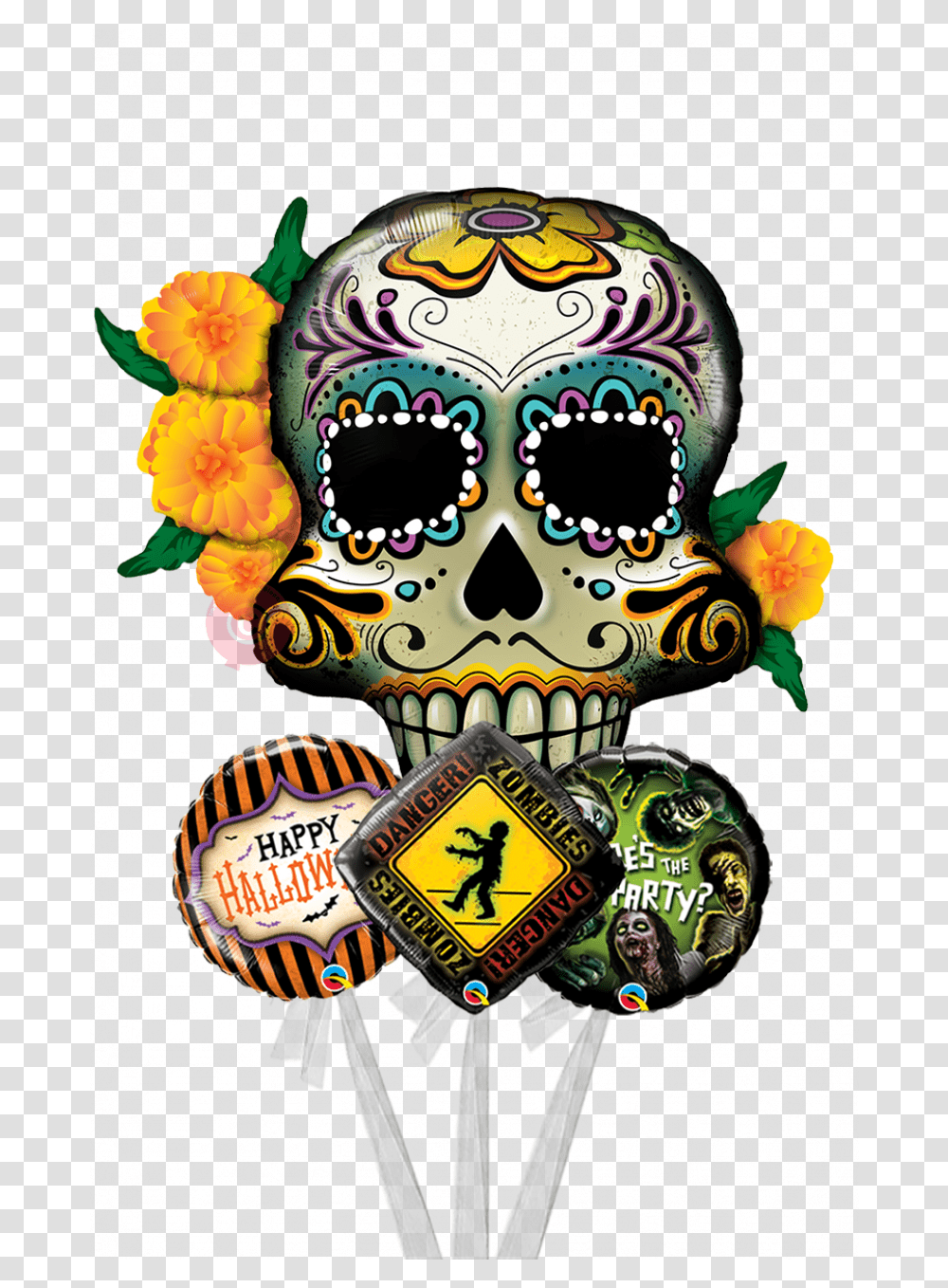 Day Of The Dead Skull Jumbo Balloons Bouquet Balloon Dia De Los Muertos, Person, Doodle, Drawing Transparent Png