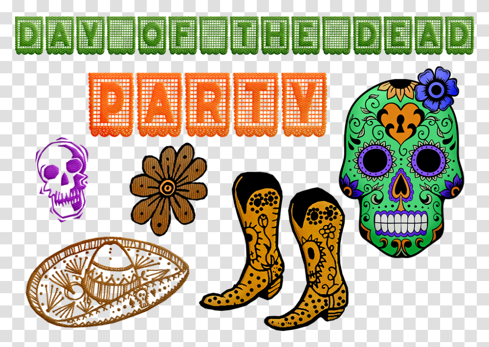 Day Of The Dead Sugar Skulls Boots Papel Picado, Rug, Pattern Transparent Png