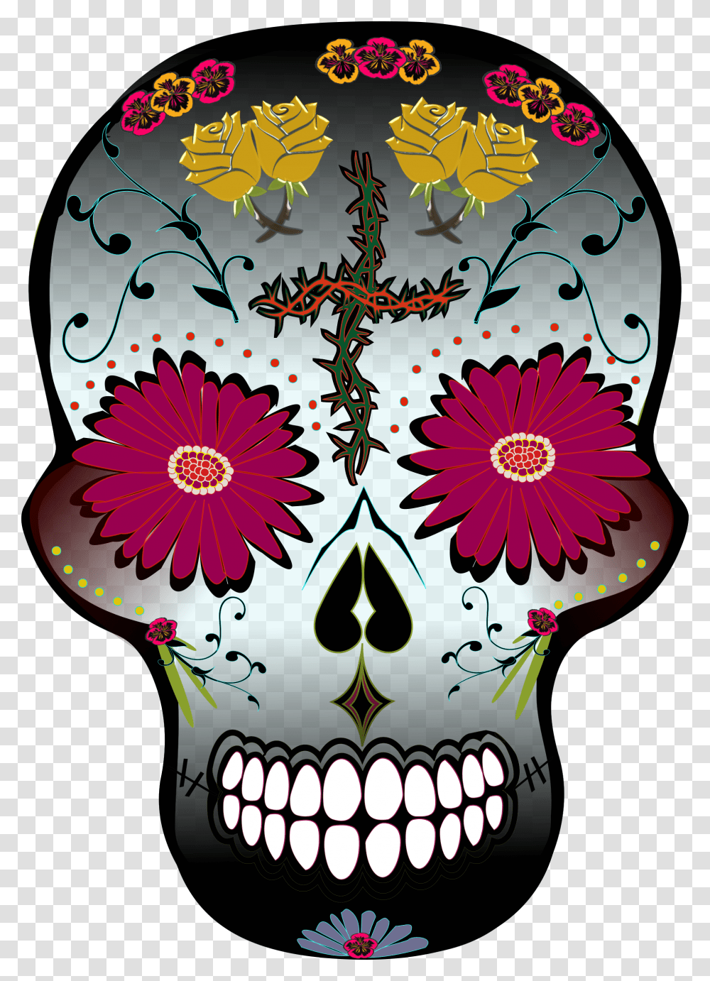 Day Of The Dead Traditional Flower Skull Skull, Pattern, Floral Design Transparent Png