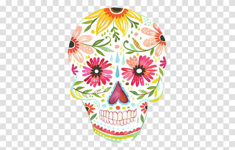 Day Of The Dead Watercolor Skull, Floral Design, Pattern Transparent Png