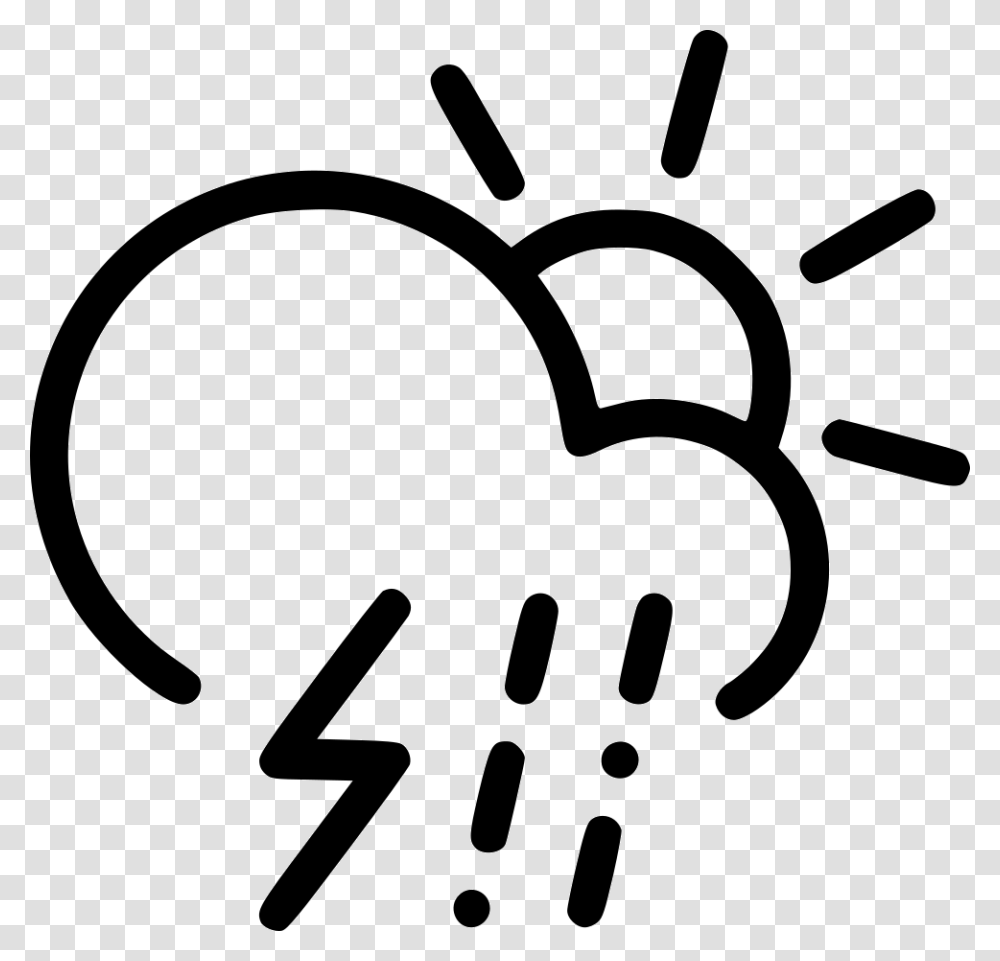 Day Sleet Storm Cloud Lightning Rain Sun Sun And Wind Icon, Stencil, Logo Transparent Png