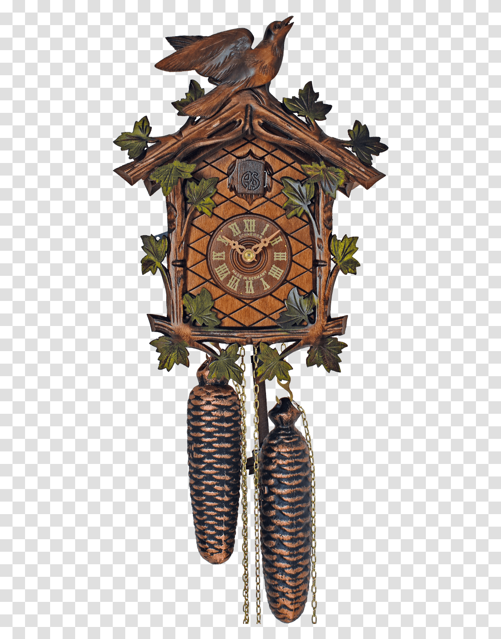 Day With Green Leaves Amp Bird Cuckoo Clock, Animal, Analog Clock, Plant, Clock Tower Transparent Png