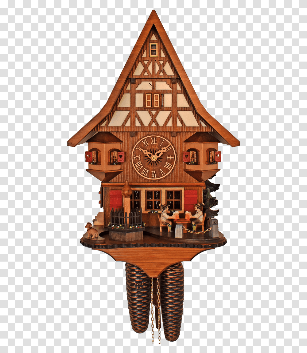 Day With Moving Beer Drinkers Amp Dachshund Cuckoo Clock, Analog Clock, Tower, Architecture, Building Transparent Png