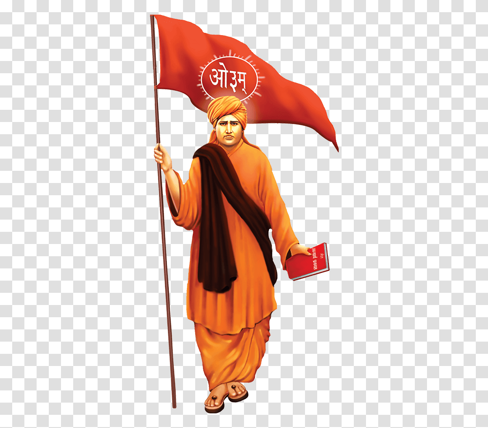 Dayanand Saraswati With Flag, Person, Costume, Fashion Transparent Png