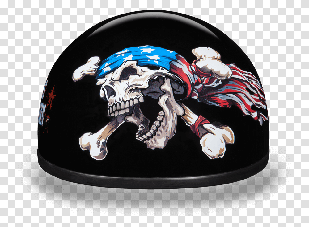 Daytona Half Helmet W Patriotic Skull Amp Crossbones Motorcycle Helmet, Apparel, Crash Helmet, Person Transparent Png
