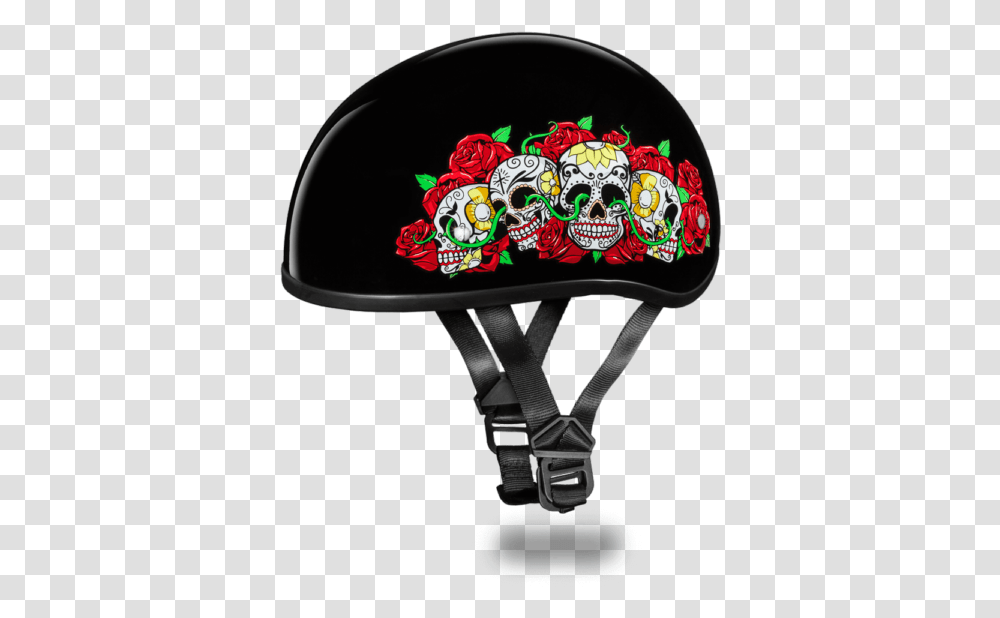 Daytona Womens Red Rose And Skull Dot Skull Cap Motorcycle Motorcycle Helmet, Apparel, Crash Helmet, Hat Transparent Png