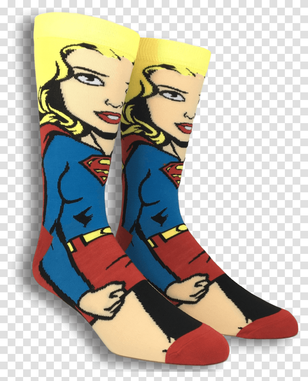 Dc Comics Super Girl 360 Superhero Socks Superhero Sock Files, Apparel, Footwear, Person Transparent Png