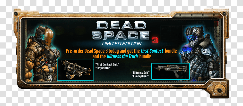 Dead Space 3 Release Date And Pre Order Info Dead Space 3 Legends Suit, Helmet, Clothing, Person, Weapon Transparent Png