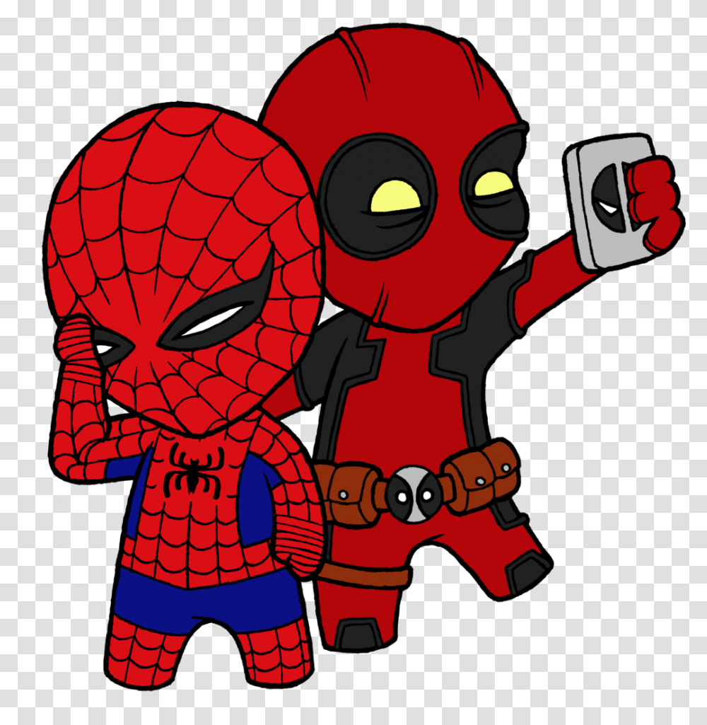 Deadpool And Spiderman Chibi Cartoon Deadpool And Spiderman, Hand Transparent Png
