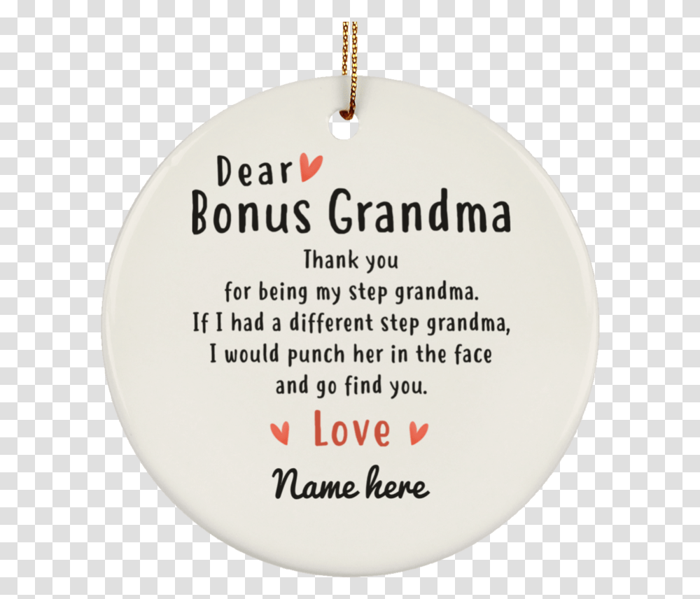 Dear Bonus Grandma Personalized Circle OrnamentClass Circle, Pendant Transparent Png