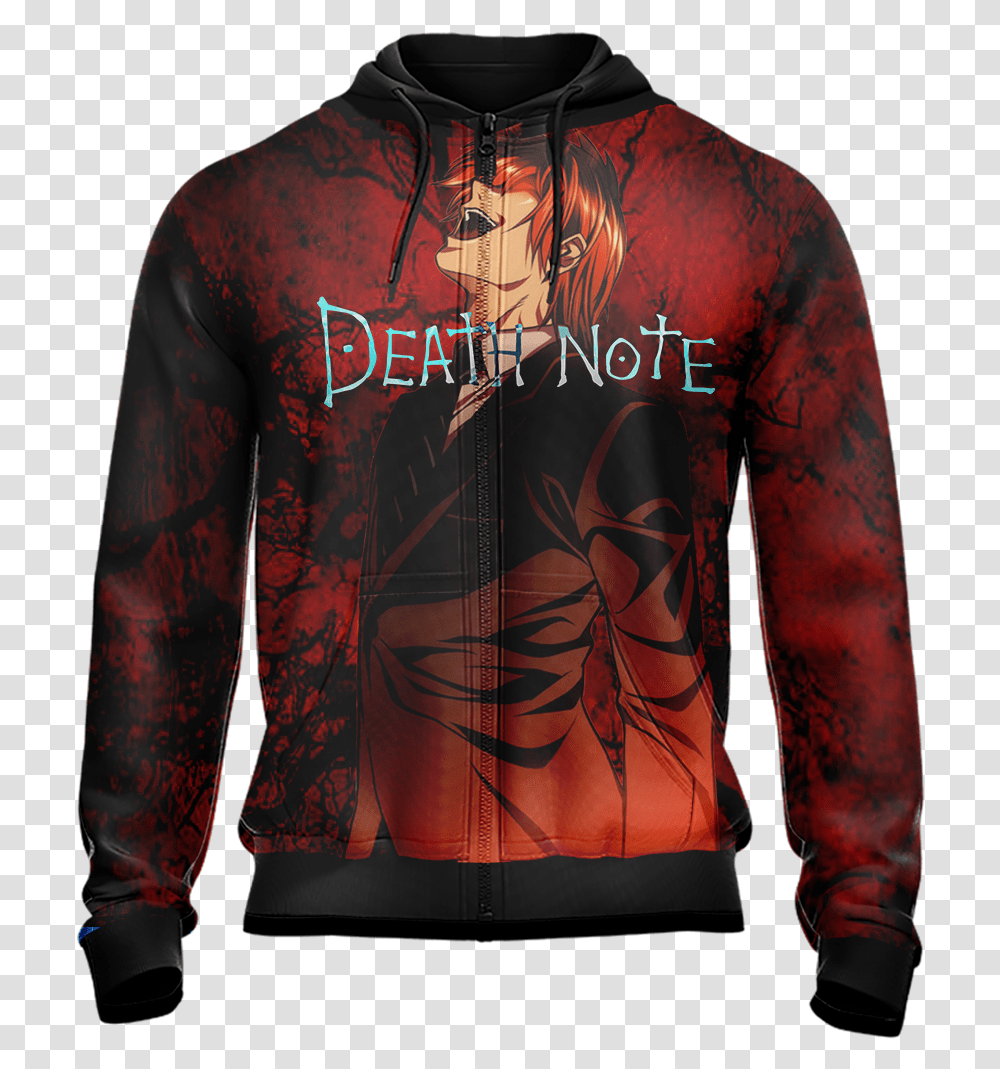 Death Note Light Yagami Unisex Zip Up Hoodie - Moveekbuddyshop Death Note, Clothing, Apparel, Sleeve, Sweatshirt Transparent Png