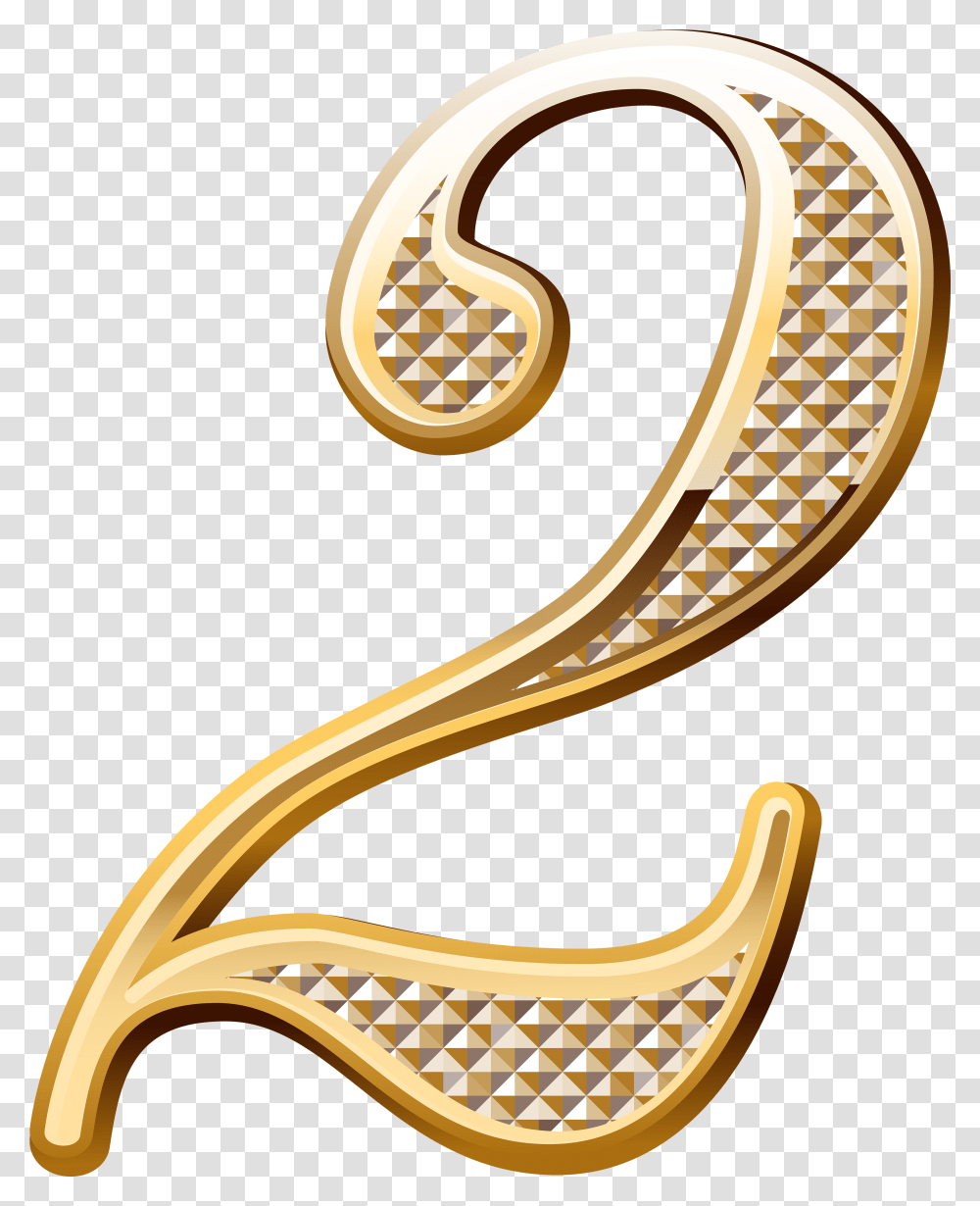 Deco Number Two Gold Number, Alphabet, Treasure, Musical Instrument Transparent Png