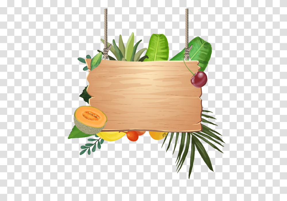 Decoration Of Tropical Fruits With Wooden Hanging Tropical, Plant, Leaf, Food, Birthday Cake Transparent Png