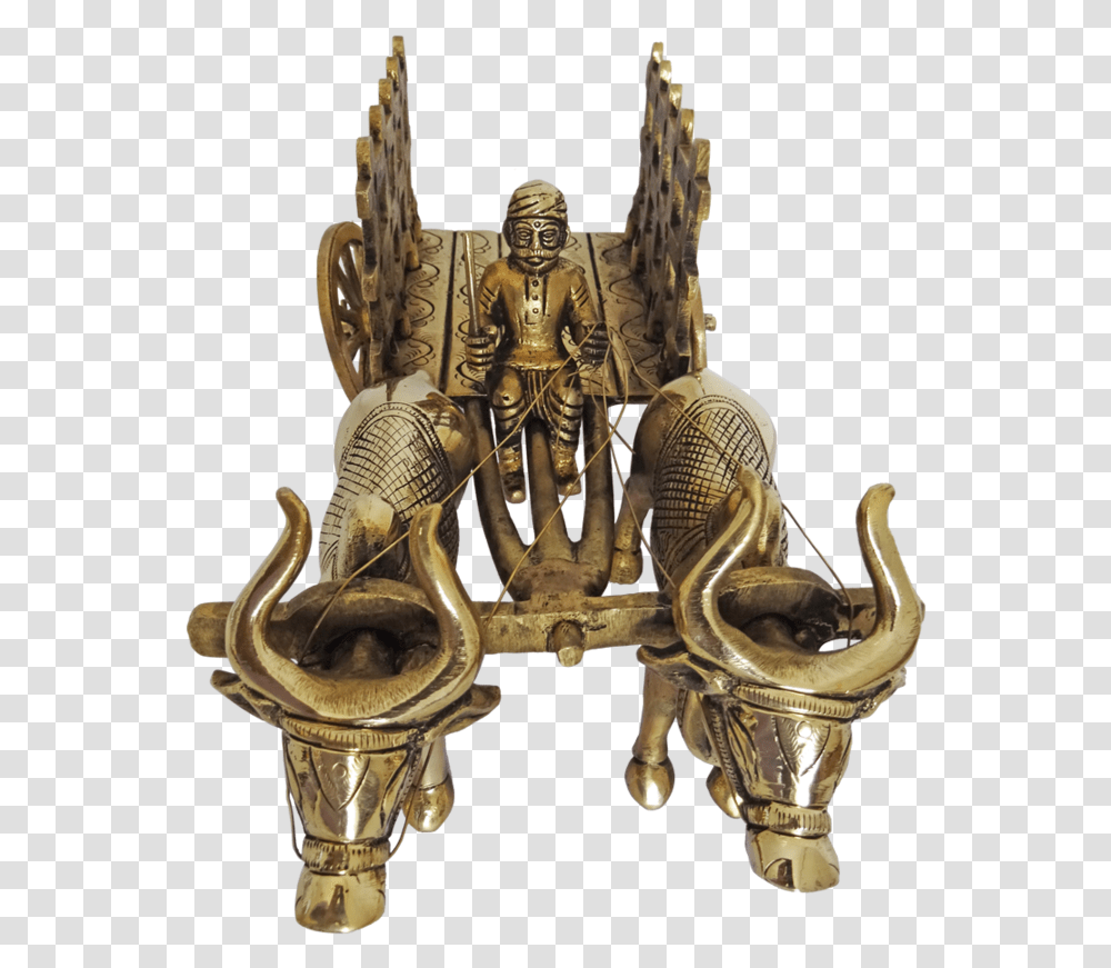 Decorative Brass Open Jalli Bullock Cart Showpiece Statue, Bronze, Person, Human, Furniture Transparent Png