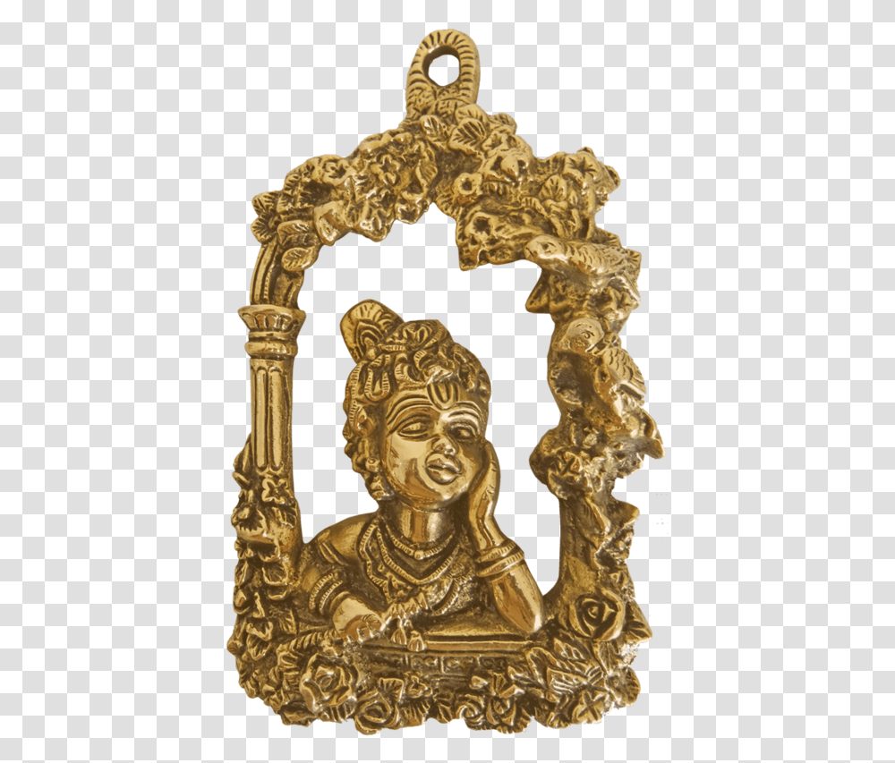 Decorative Brass Wall Hanging With Baby Krishna Playing Emblem, Bronze, Cross, Gold Transparent Png