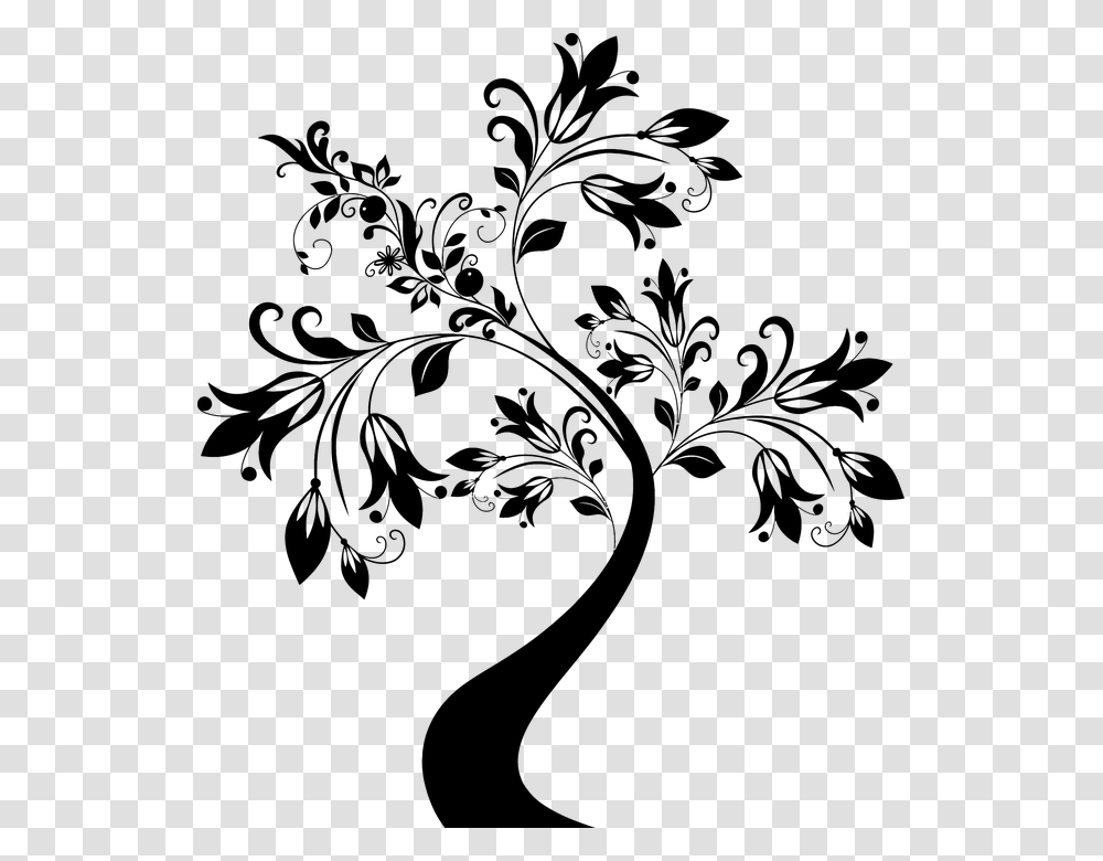 Decorative Floral Flourish Flower Flowered Branch Clipart Black And White, Gray, World Of Warcraft Transparent Png