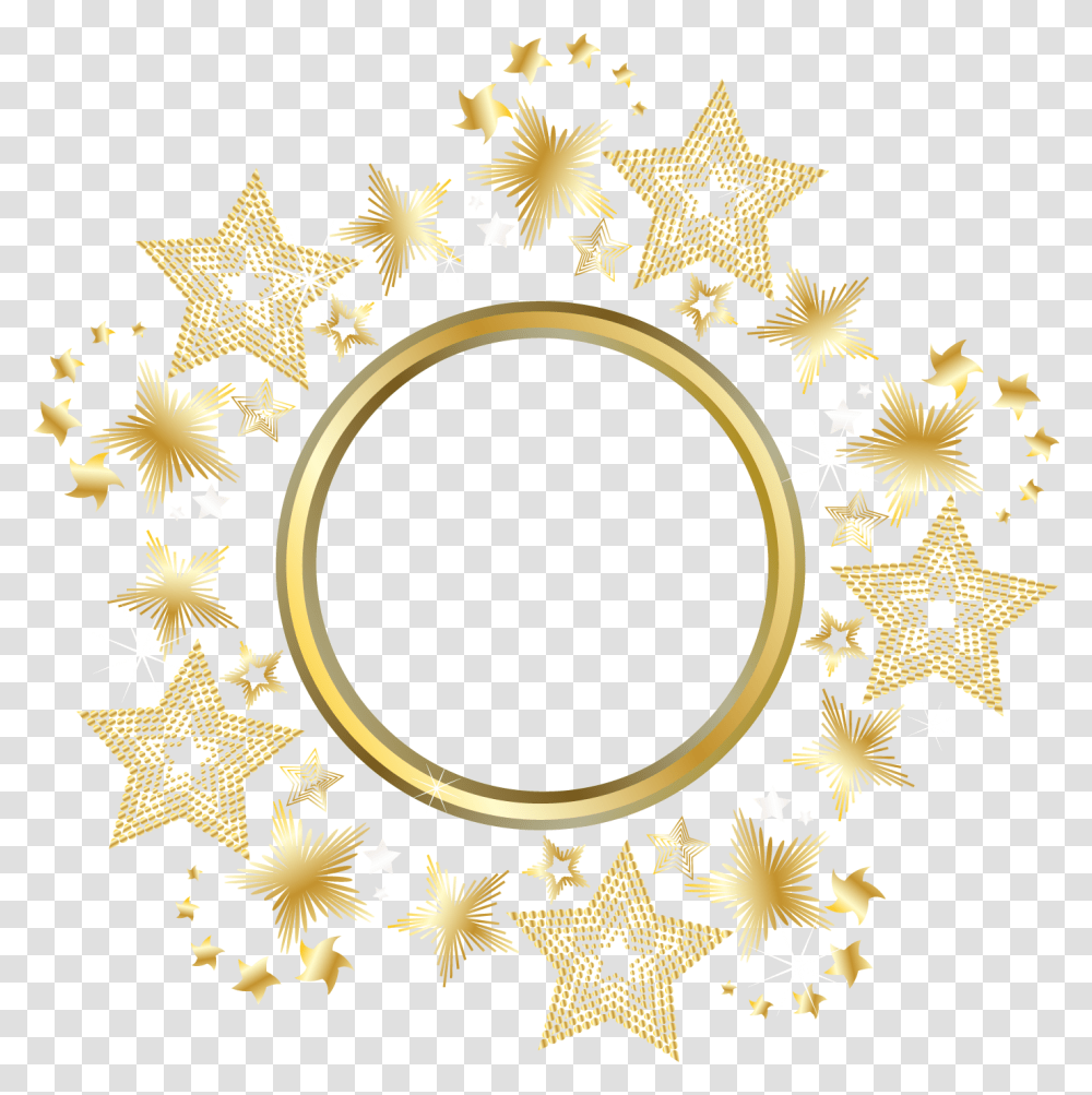 Decorative Gold Star Round Frame Bistro Ballenhaus, Star Symbol, Ornament, Rug, Pattern Transparent Png