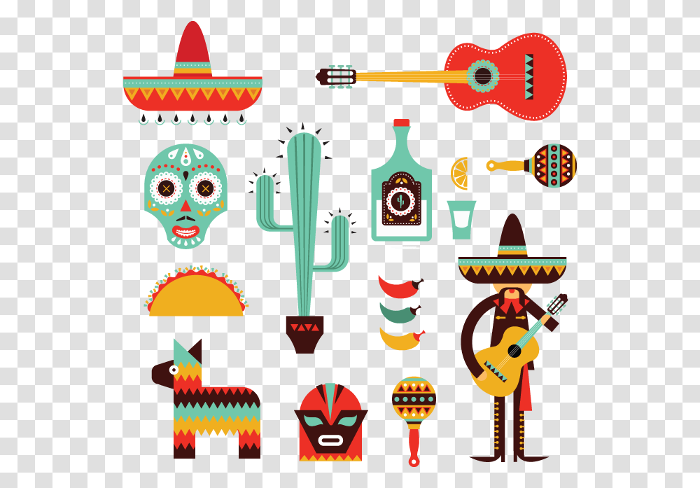 Decorative Mexican Icons Oldcuts Mexico Illustration, Architecture, Building, Guitar, Leisure Activities Transparent Png