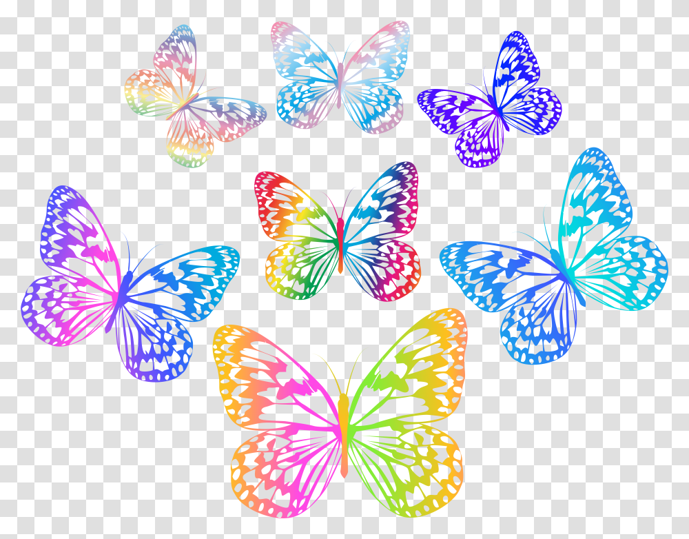 Decorative Multicolored Butterflies Clip Art Multi Colored Butterfly Hd, Pattern, Light, Rug, Insect Transparent Png