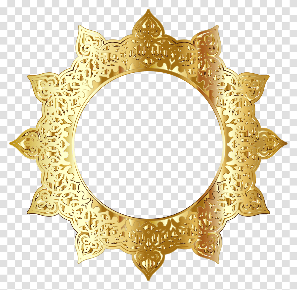 Decorative Ornamental Flourish Round Frame Border Golden Round Frame, Chandelier, Lamp, Oval Transparent Png
