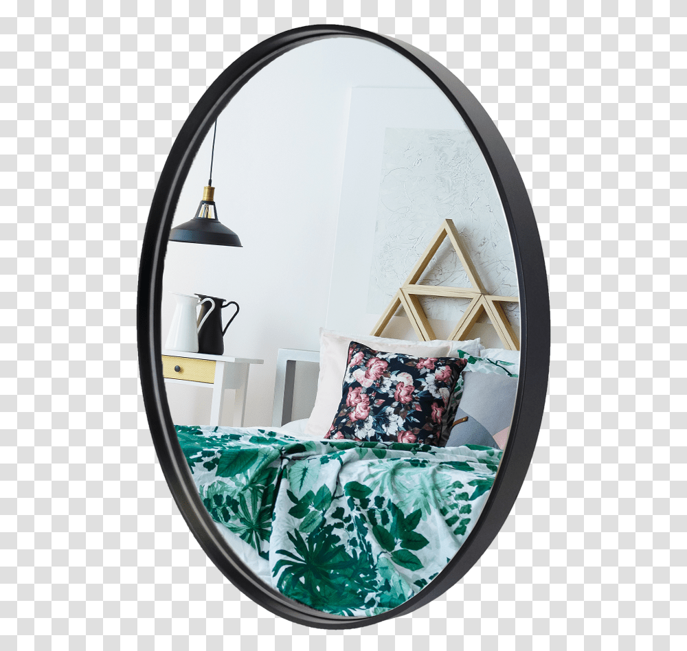 Deep Frame Round Mirror Mdf Frame Round Mirror, Room, Indoors, Cushion, Bedroom Transparent Png
