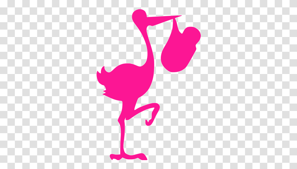 Deep Pink Stork With Bundle Icon Pink Stork Cartoon, Animal, Bird, Clothing, Apparel Transparent Png