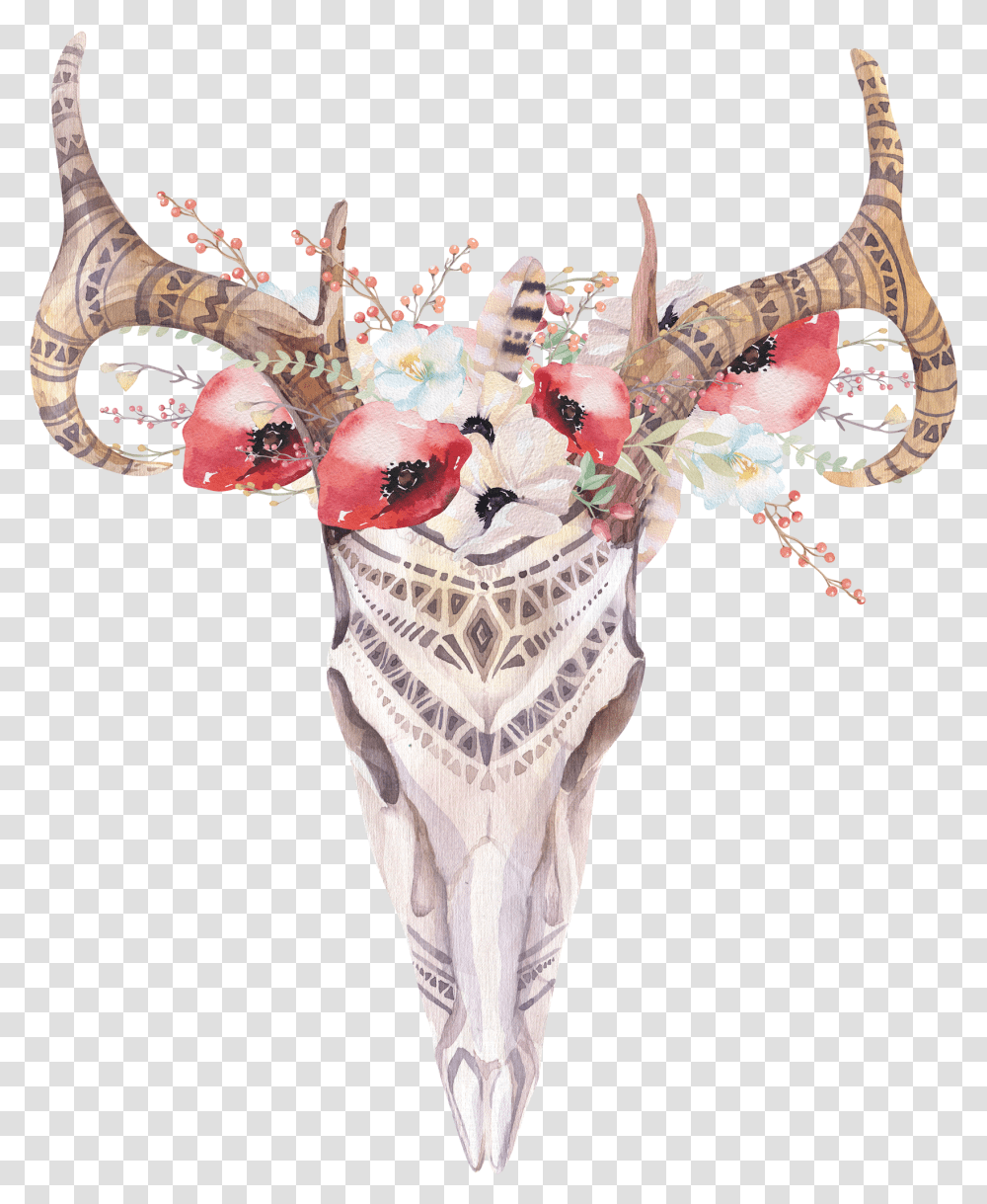 Deer Antler Bohemianism Skull Boho Chic Bohemian Deer Skull Print, Costume, Leisure Activities, Animal Transparent Png