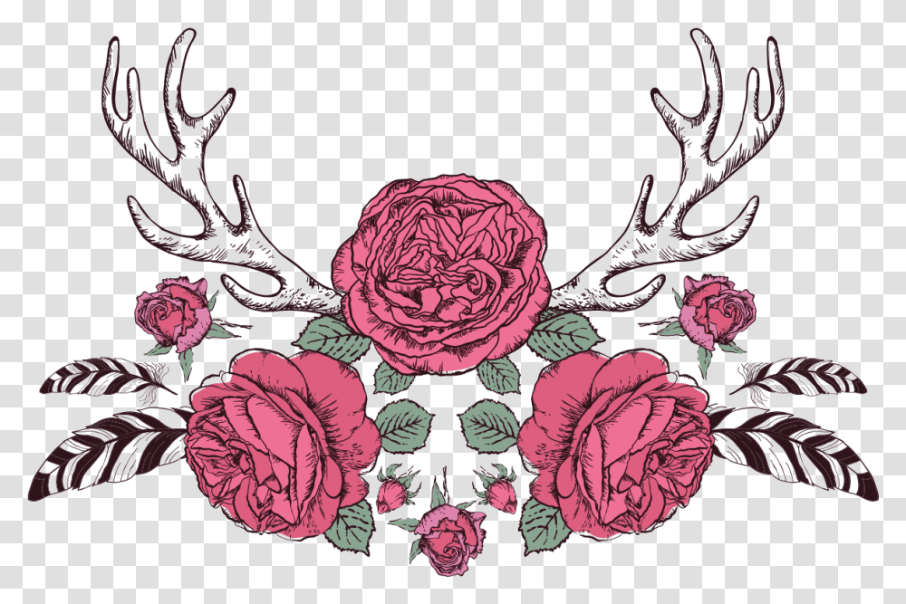 Deer Antlers With Flowers And Arrow, Floral Design, Pattern Transparent Png