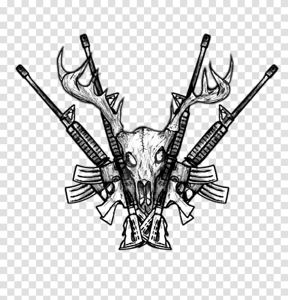 Deer Skull Rifles Crossed, Emblem, Antler, Guitar Transparent Png