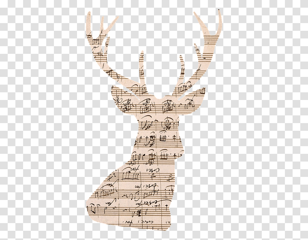 Deer Stag Antlers Music Sheet Music Vintage Illustration, Hand, Gold, Trumpet Transparent Png