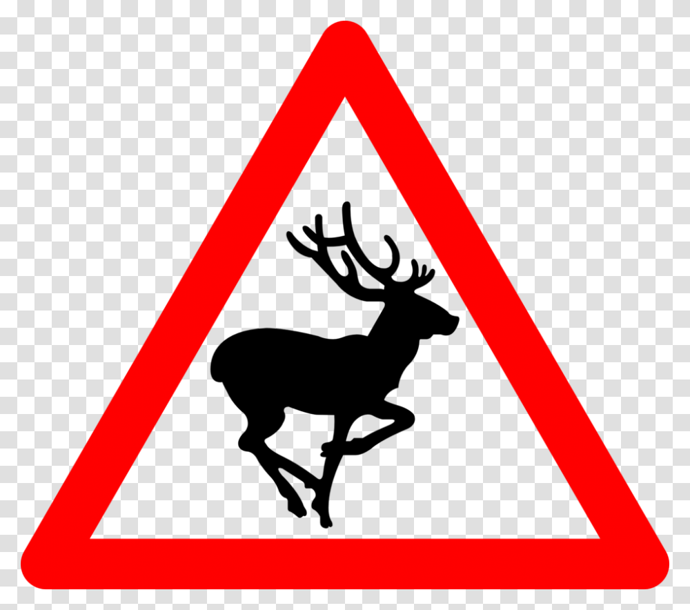 Deer Traffic Sign Warning Sign Clip Art Wild Animals Road Sign, Triangle, Axe, Tool Transparent Png