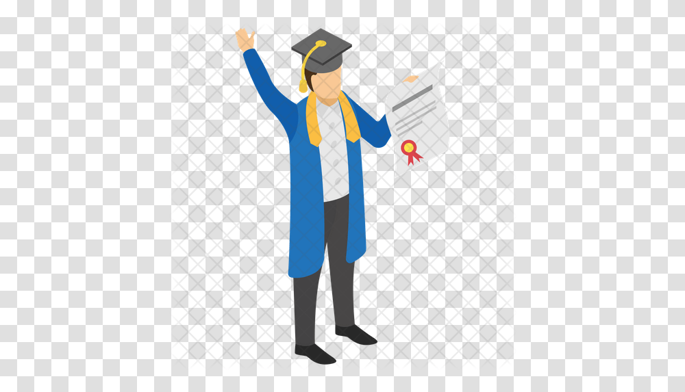 Degree Holder Icon Of Isometric Style Graduation, Clothing, Person, Hardhat, Helmet Transparent Png