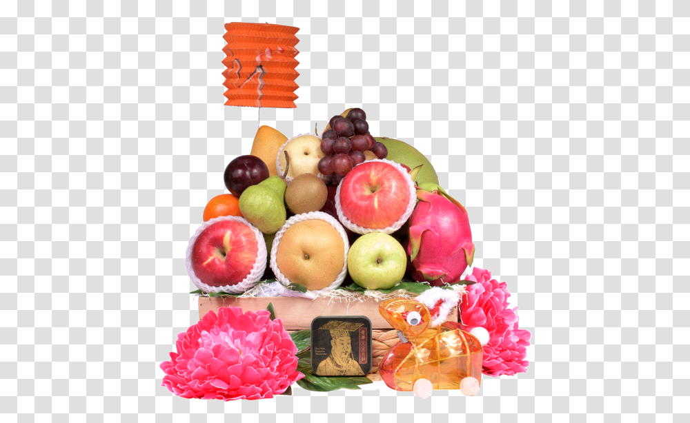 Delightful Fruit Hamper With Kee Wah Mooncake & Wine Or Champagne Apple, Plant, Food, Meal, Grapes Transparent Png