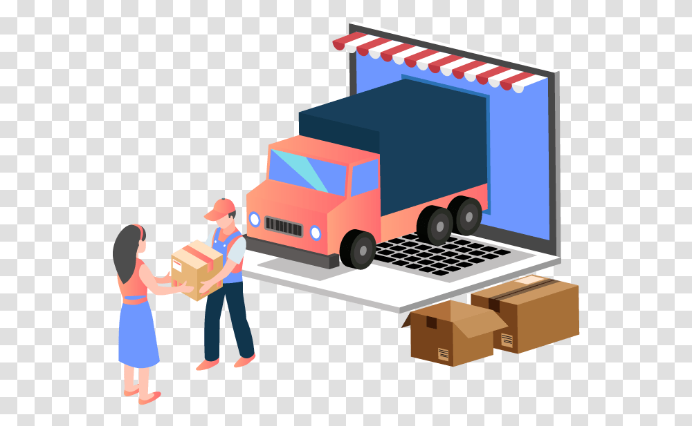 Delivery And Logistics Services Delivery Logistics, Person, Label, Vehicle, Transportation Transparent Png
