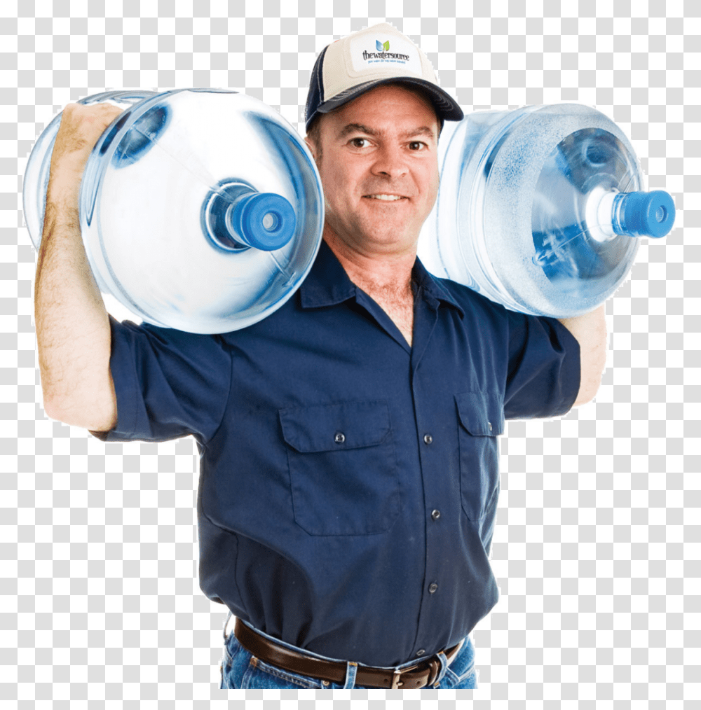 Delivery Man Download Guy Carrying Water Jugs, Person, Helmet, Hardhat Transparent Png