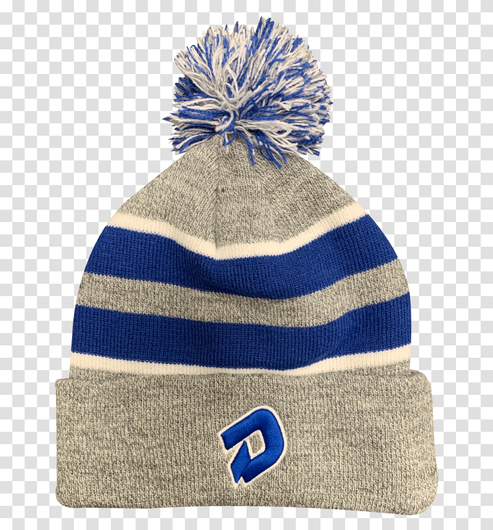 Demarini D Grey With Royal Blue And White Striped Beanie Beanie, Apparel, Rug, Cap Transparent Png