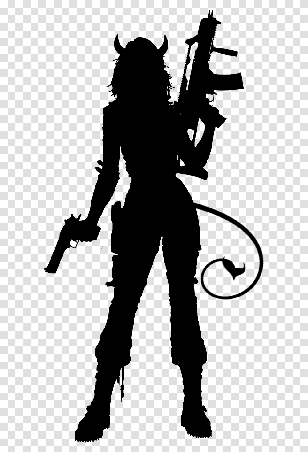 Demon Girl With Gun Girl With Gun Silhouette, Gray, World Of Warcraft Transparent Png